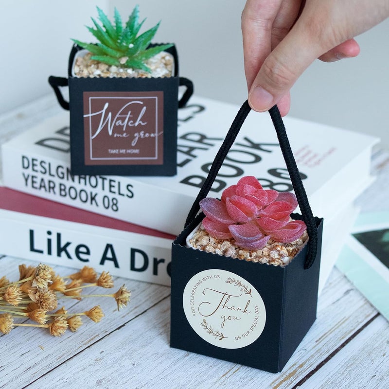 Temlum 2.5 Inch Succulent Wrap Bags (Fits 2.5″ Pots) with Thank You & Watch Me Grow Stickers, Small Gift Box for Wedding, Baby Shower, Succulent Party Favors for Guests (Black 40pcs) - Image 5
